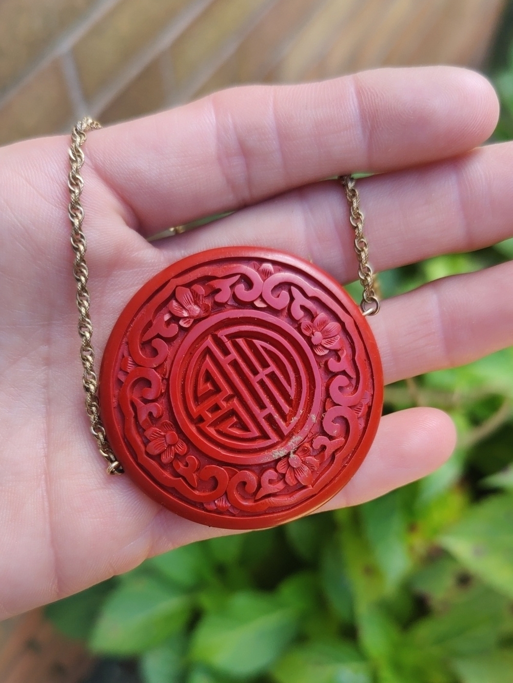 Vintage 12K GF Cinnabar Pendant Necklace - Picture 7 of 7